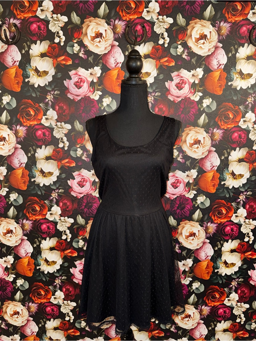 Sleeveless Black Mini Dress with Textured Dot Detail